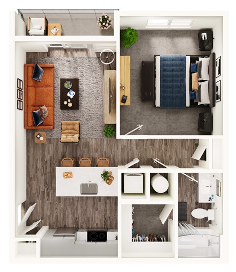 Floor plan for 1 bed, 1 bath, 680 sqft